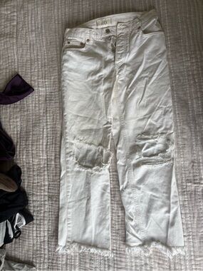 Free People White Distressed Straight Jeans